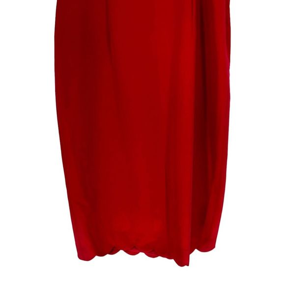 Maggy London Bright Coral Hot Pink Scallop Trim One Shoulder Sheath Dress size 8 - Picture 7 of 13